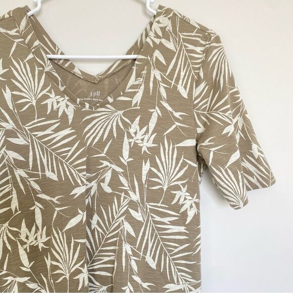 J. Jill Leaf Pattern Pima Double-v Elbow Sleeve Tunic T-shirt Pima Cotton Small - Picture 2 of 8